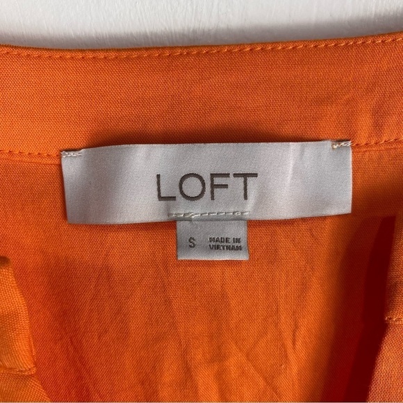 LOFT Smocked Ruffle Tie Front Waist Flowy Summer Mini Dress Orange Size Small - Picture 4 of 6